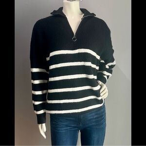 Black and White Striped Women's Sweater